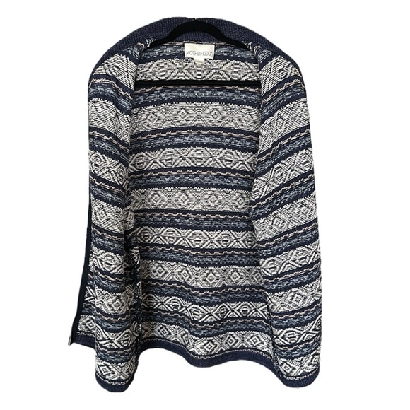 MOTHERHOOD Tribal Style Knit Cardigan Sweater Zip Up Blue Beige Size Large - Picture 8 of 17